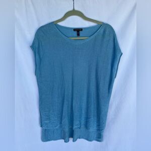 Elieen Fisher 100% Organic Linen Blue Sleeveless Knitted Top Open Sides XS